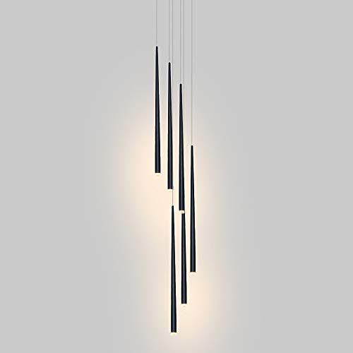 AIRUI 6-Licht Lange Röhre Pendelleuchte LED Modern Kegel Deckenbeleuchtung Verstellbar Hängelampe Für Wohnzimmer Esstisch Treppenhaus,Black+Warm White 3000K-18W von AIRUI