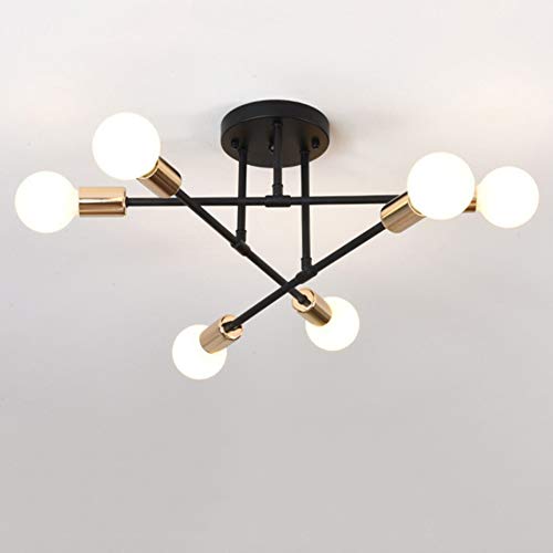 AIRUI 6-Licht Nordic Kronleuchter Modern Flush Deckenleuchte E27 Lampenfassung Sputnik Lampe Deckenbeleuchtung Für Wohnzimmer Esszimmer Flur,Black Gold+Cold White-5W von AIRUI