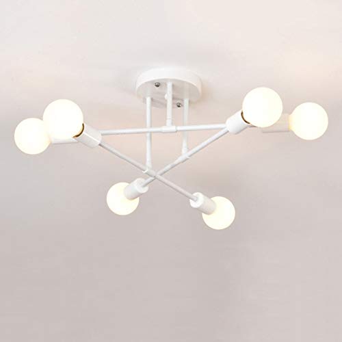 AIRUI 6-Licht Nordic Kronleuchter Modern Flush Deckenleuchte E27 Lampenfassung Sputnik Lampe Deckenbeleuchtung Für Wohnzimmer Esszimmer Flur,White-No Bulb von AIRUI