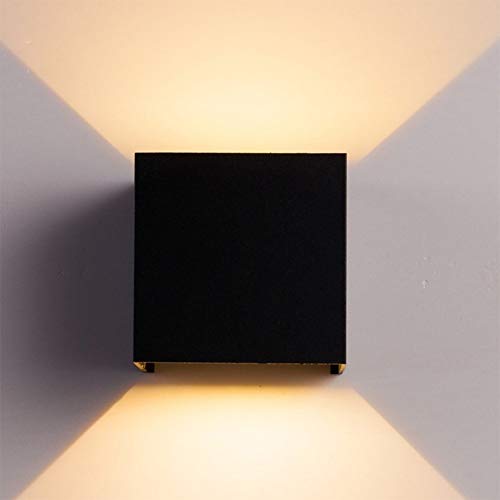 AIRUI 6W LED Wandleuchte Modern Aluminium Wandleuchte Quadrat Up Down Wandwaschleuchte Für Zuhause Wohnzimmer Bett Flur Korridor,Black-WarmLight von AIRUI