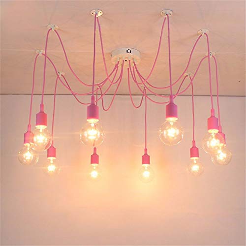 AIRUI Bunt Pendelleuchten Silikon E27 Spinne Kronleuchter Modern Kreativ Pendelleuchte Für Schlafzimmer Esszimmer Restaurant Bar,Pink-10Head von AIRUI