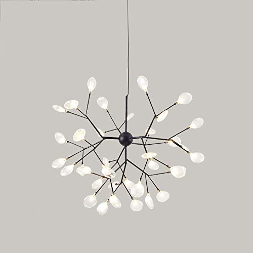 Firefly Kronleuchter Nordic Kreativ Pendelleuchte Ast Blatt Hängedecke Hängelampe Für Wohnzimmer Schlafzimmer Restaurant,Black+WarmLight-36Heads von AIRUI