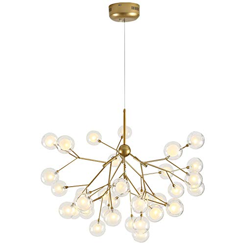AIRUI Glaskugel Kronleuchter LED 36 Lichter Leuchtkäfer Pendelleuchte Modern Kreativ Sputnik Hängelampe Für Wohnzimmer Schlafzimmer Restaurant,Gold-WhiteLight von AIRUI