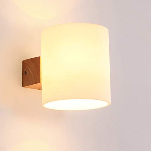 AIRUI Holz LED Wandleuchte E27 Glas Wandlampe Modern Zylindrisch Kerzenwandleuchten Japanischer Stil Downlight Für Wohnzimmer Schlafzimmer Nachttischlampe,Single Head+Cold White-5W von AIRUI