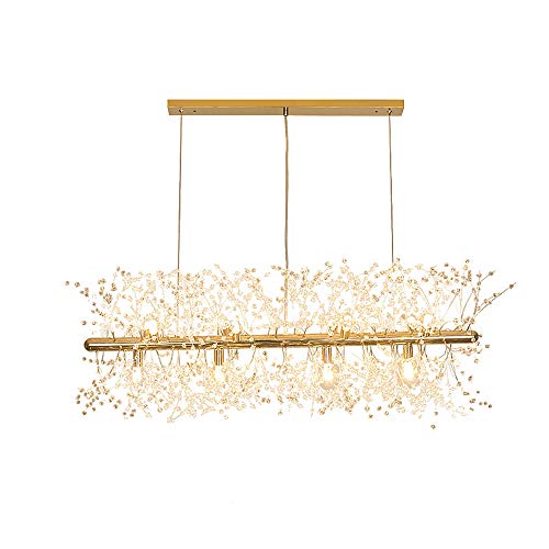 AIRUI Kristall Insel Kronleuchter LED Löwenzahn Pendelleuchte Modern Verstellbar Hängelampe Wohnzimmer Restaurant Esstisch Deckenleuchte,Gold+WhiteLight-72 * 40cm von AIRUI