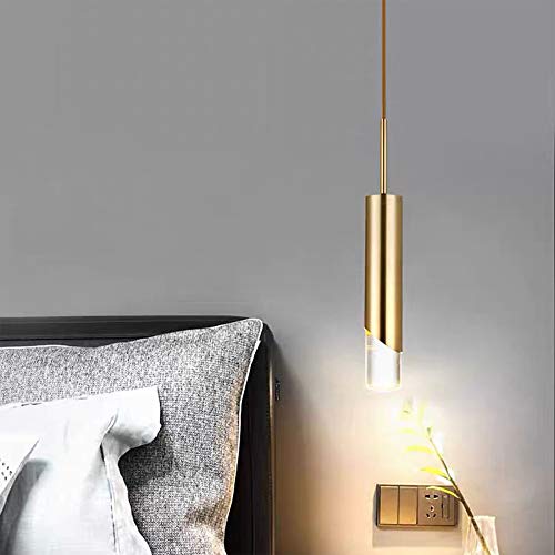 AIRUI Lange Röhre LED-Pendelleuchte Nordisch Modern Deckenbeleuchtung Zylindrisch Höhenverstellbar Hängelampe Für Schlafzimmer Esszimmer Küche,Gold+Neutral Light-Single Head+5W von AIRUI