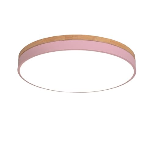 AIRUI Macaron Rund LED Deckenleuchte, Modern Holz Deckenlampe Ultradünn Unterputz Deckenbeleuchtung Für Kinderzimmer, Wohnzimmer(Size:30CM,18W,Color:Pink,Natural White) von AIRUI