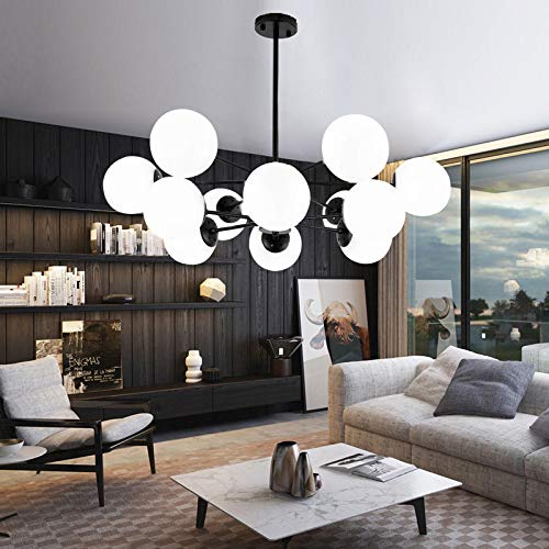 AIRUI Magic Bean Kronleuchter, Postmodern Nordic Pendelleuchte Sputnik Molekular Glaskugel Hängelampe Für Wohnzimmer Schlafzimmer Restaurant,Black1+WhiteLight-12Heads von AIRUI