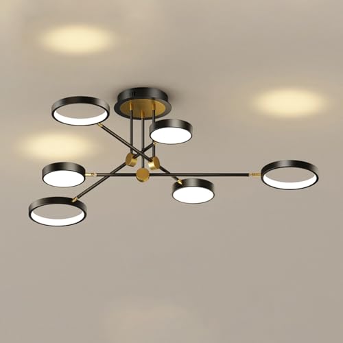 AIRUI Nordic LED Deckenleuchte Unterputz Sputnik Design Deckenlampe Kreis Lüster Beleuchtungskörper Für Schlafzimmer Wohnzimmer Esszimmer,Black+3 Color Temperature-6 Heads 63W von AIRUI