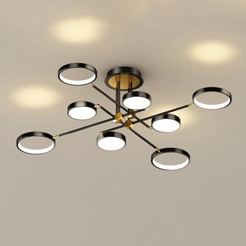 AIRUI Nordic LED Deckenleuchte Unterputz Sputnik Design Deckenlampe Kreis Lüster Beleuchtungskörper Für Schlafzimmer Wohnzimmer Esszimmer,Black+3 Color Temperature-8 Heads 84W von AIRUI