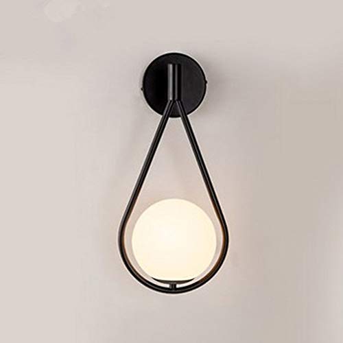 AIRUI Nordic Postmodern Wandleuchte E27 Glaskugelschirm Metall Wandlampe Für Wohnzimmer Schlafzimmer Nachttischlampe Büro Korridor,Black-WarmLight+5W von AIRUI