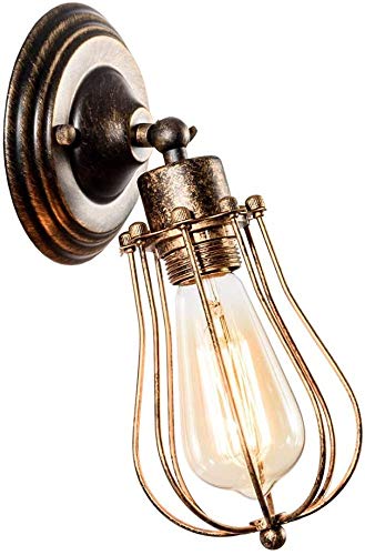 Industrie Vintage Wandleuchte Verstellbar Antik Edison-Stil Draht Metallkäfig Öl Eingerieben Wandlampe Schatten Veranda Spiegel,Rust-Warm Light von AIRUI