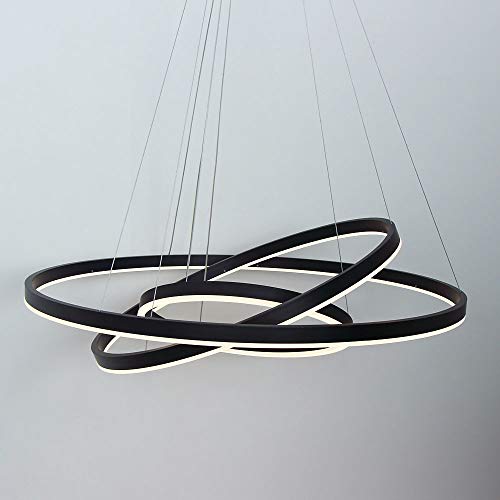 Kreis Kronleuchter LED 3-Ring Pendelleuchte Modern Acryl Verstellbar Hängelampe Wohnzimmer Esstisch Restaurant Deckenleuchte,Black+WarmLight-40+60+80cm von AIRUI