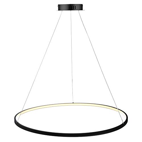 Kreis LED Pendelleuchte Modern Metall Acryl Aufgehängt Kronleuchter Verstellbar Insel Hängelampe Für Wohnzimmer Küche Schlafzimmer,Black+Warm White-40cm 25W von AIRUI