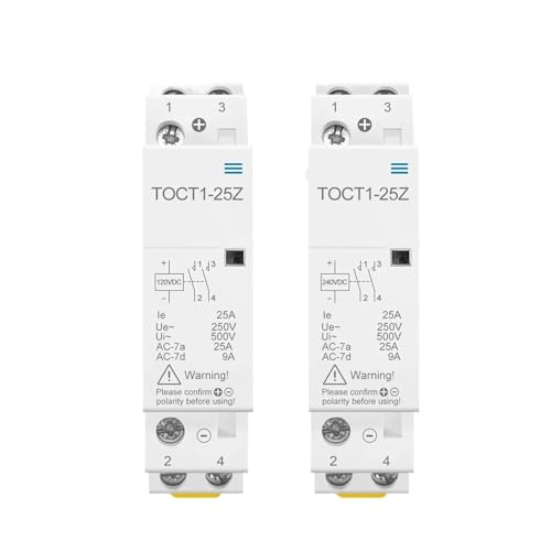 AIRUIXI AC Schütz TOCT1 2P 25A DC 12V 24V Spule 220V/230V 50/60HZ Din-Schiene Haushalts-Wechselstrom-Modulschütz 2NO oder 1NO 1NC(DC 24V 2NO) von AIRUIXI