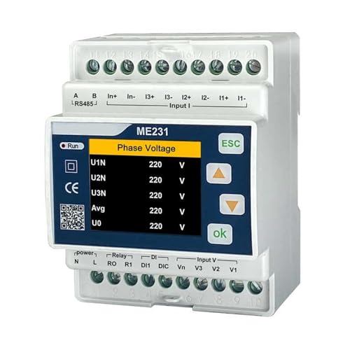 AIRUIXI Stromzähler ME231 Erweiterter digitaler 3-Phasen-Energiezähler Roche Spule & Spannung Kompatibel mit Modbus-Protokoll RS485(ME231N2 no Coil) von AIRUIXI