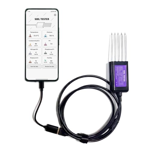 AIRUIXI bodentester Bodensensor, 8-in-1 NPK EC Feuchtigkeitstemperatur pH NPK-Messgerät mit APP-Datenlogger, wiederaufladbarer USB-Bodentester(Carton Packaging) von AIRUIXI