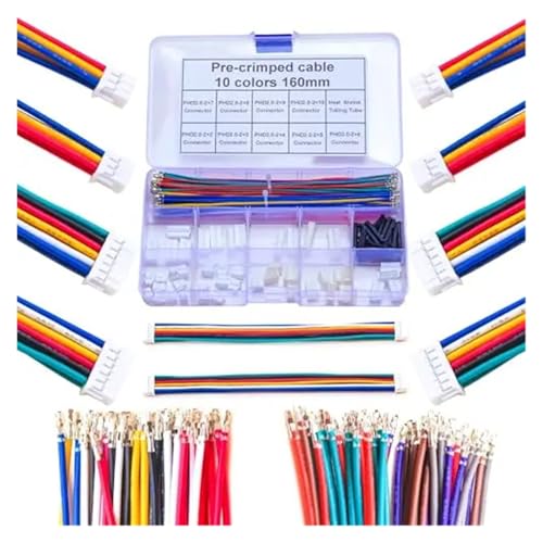 Steckverbinder-Kit 2,0 mm Pitch JST-PHD 2.0 Buchsenstecker mit 22AWG vorgecrimpten Kabeln, zweireihig ohne Verriegelung PH 2,0 mm 2 * Buchsengehäuse von AIRUIXI
