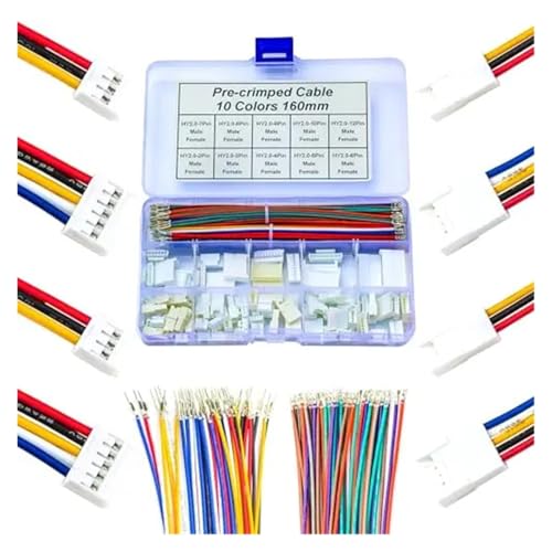 Steckverbinder-Kit 2,0 mm Rastermaß JST-HY 2.0 Stecker/Buchse mit vorgecrimptem 22AWG-Kabel, HY 2,0 mm mit Verriegelungsstecker, Stecker/Buchse, Gehäuse von AIRUIXI