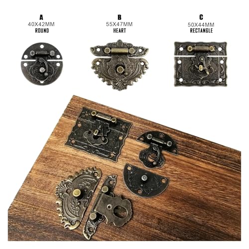 scharniere 1/2/4 Stück Retro Vintage Antik Messing Bronze Dekorative DIY Holz Schmuck Truhe Toggle Box Latch Geschenkbox Haspe Verschluss(2pcs C rectangle) von AIRUIXI