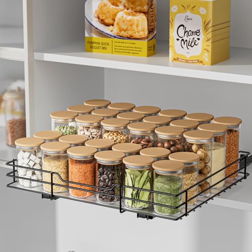 AIRUJIA Gewürzregal Ausziehbar, Spülschrank Organizer, Gewürzregal Schrank, Spice Rack, Anhebbares Waschbecken Regal, Gewürz Organizerfür Für Küche, L32.2*B27*H6CM von AIRUJIA