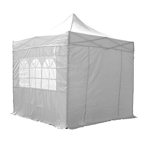 AIRWAVE 2,5 m x 2,5 m Pop-Up-Pavillon mit Seiten, wasserabweisendes PVC, abnehmbare Seitenwände, Kirchen-Stil, ideal für kleinere Außenräume, tragbar mit robuster Tragetasche (weiß) von AIRWAVE