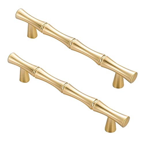 2 Stück Schrankgriffe Antiker Griff in Bambusform Möbelgriff Profilgriff Zinklegierung SchubladenKnöpfe Türgriff Zugknöpfe für Schlafzimmer Küche Kleiderschrank (Lochabstand 96mm,Gold) von AIRYLI