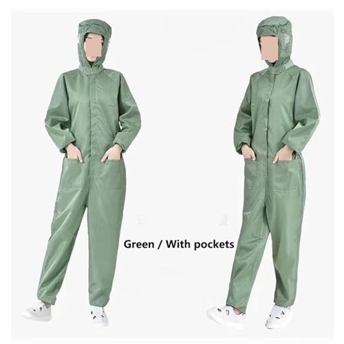 Antistatik-Eliminator, Unisex-Schutzoveralls Saubere Kleidung Kapuze dichte statische Kleidung Reinraum-Kleidungsfarbe Arbeitsoverall Kleidung(Green with Pockets,Small) von AIRYSSFU