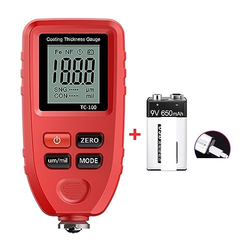 Dickenmessgerät, TC100 Weiß Autolack Beschichtung Dicke Gauge Autolack Film Dicke Tester Messen Farbe Werkzeug(Red with battery) von AIRYSSFU
