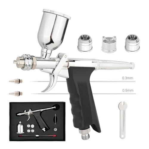 Farbspritzgeräte, Feed Dual-Action Pistolengriff Airbrush Trigger-Typ Fan Spray Air Brush 0,3 mm/0,5 mm 15CC Flüssigkeitsbecher for Automodell DIY(NCT-217BS1) von AIRYSSFU