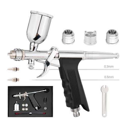 Farbspritzgeräte, Feed Dual-Action Pistolengriff Airbrush Trigger-Typ Fan Spray Air Brush 0,3 mm/0,5 mm 15CC Flüssigkeitsbecher for Automodell DIY(NCT-227BS1) von AIRYSSFU