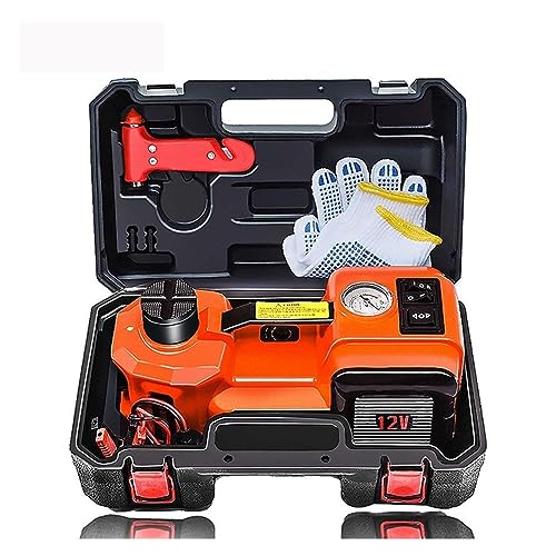 Hydraulische Crimpzange, 5 Tonnen Elektroauto-Hydraulikheber mit Reifenfüllpumpe und LED-Taschenlampe 3-in-1-Hebeheber mit sicheren Hammerwerkzeugen for Autos(Orange) von AIRYSSFU
