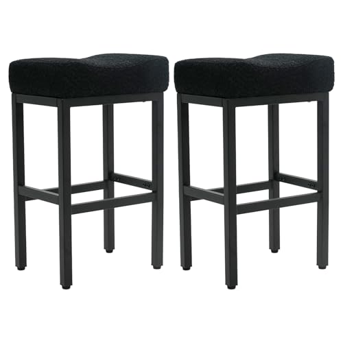 AISALL Barhocker 2er Set，Barstuhl aus Stoff，Modern-Stil Barhocker mit Fußstütze，für Küche,Kücheninsel，Hausbar, Schwarz von AISALL