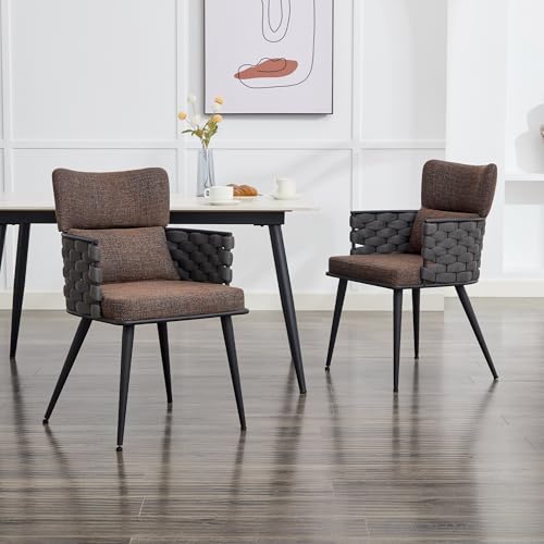 AISALL Esszimmerstühle 2er Set, Küchenstuhl, Polsterstuhl mit Gewebte Riemen Armlehnen, Wohnzimmerstuhl Sessel für Esszimmer, Küche, bis 136 kg belastbar, Metallbeine, Braun AISALL Esszimmerstühle 2er Set, Küchenstuhl, Polsterstuhl mit Gewebte Riemen Armlehnen, Wohnzimmerstuhl Sessel für Esszimmer, Küche, bis 136 kg belastbar, Metallbeine, Braun von AISALL