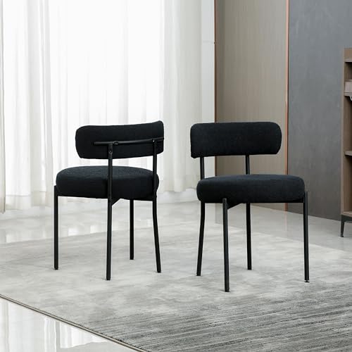 AISALL Esszimmerstühle 2er Set mit Rückenlehnen,Küchenstühle Gestell aus Schwarze Metall, Polsterstuhl Modern Retro Design Stühle, Stühle für Küche, Esszimmer, Schwarz von AISALL