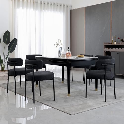 AISALL Esszimmerstühle 6er Set,Küchenstühle mit Rückenlehnen Gestell aus Schwarze Metall, Modern Retro Design Polsterstuhl, Stühle für Küche, Esszimmer, Schwarz von AISALL