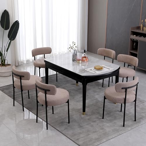 AISALL Esszimmerstühle 6er Set mit Rückenlehnen,Küchenstühle Gestell aus Schwarze Metall, Polsterstuhl Modern Retro Design Stühle, Stühle für Küche, Esszimmer, Hellbraun AISALL Esszimmerstühle 6er Set mit Rückenlehnen,Küchenstühle Gestell aus Schwarze Metall, Polsterstuhl Modern Retro Design Stühle, Stühle für Küche, Esszimmer, Hellbraun von AISALL