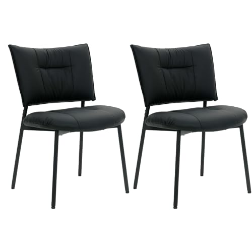 AISALL Esszimmerstühle 2er Set，Modern Küchenstuhl aus Kunstleder，Metallfüße，Polsterstühle mit Rückenlehne für Esszimmer, Küche, Wohnzimmer, Büro，Schwarz von AISALL
