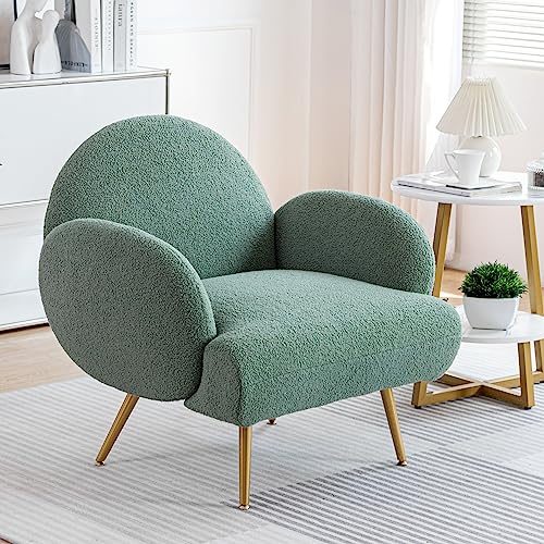 AISALL Sessel Moderner Loungesessel Einzel Loungesofa Lounge Sofa Gemütlicher Teddystoff Schwarze Metallbeine Geeignet für Wohnzimmer Schlafzimmer, Grün von AISALL