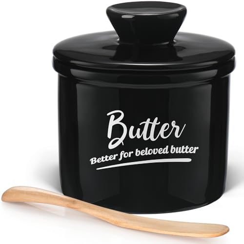 AISBUGER - Französische Butterdose - Butterglocke aus Keramik hält Butter 2-5 Wochen frisch und streichzart ohne Kühlschrank - Butter Dish aus Porzellan im Einmachglas-Stil - Schwarz von AISBUGUR