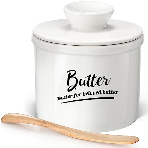 AISBUGER - Französische Butterdose - Butterglocke aus Keramik hält Butter 2-5 Wochen frisch und streichzart ohne Kühlschrank - Butter Dish aus Porzellan im Einmachglas-Stil - Weiß von AISBUGUR