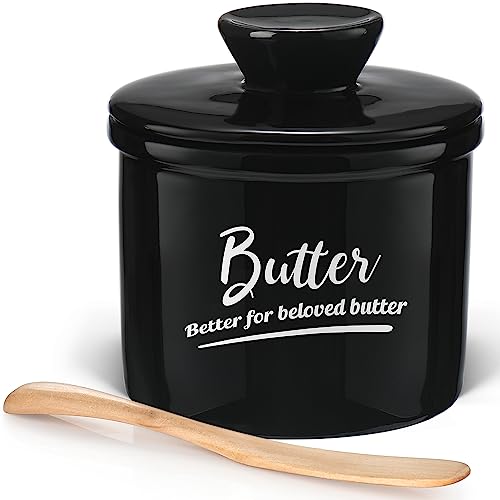 Buttertopf Butterdose mit Messer und perfekter Silikondichtung, französische Butterdose mit Deckel für Arbeitsplatte, keine harte Butter mehr, gutes Küchengeschenk, schwarz von AISBUGUR