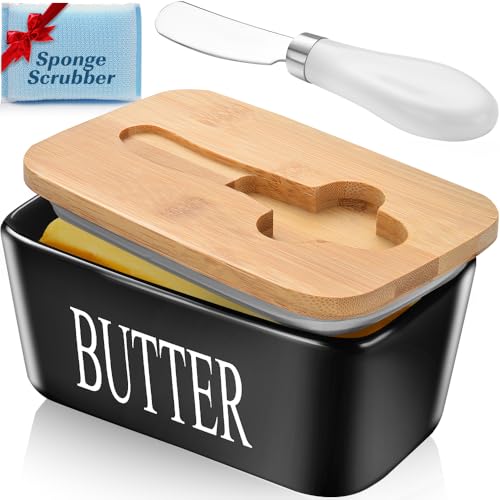 Große Butterdose mit Deckel, Keramik-Butterdose mit Messer, doppelte Silikondichtungen, leicht zu reinigen, Butterdosen mit Deckel, perfekt für 2 Butterstäbchen, West- oder Ostküstenbutter, schwarz Große Butterdose mit Deckel, Keramik-Butterdose mit Messer, doppelte Silikondichtungen, leicht zu reinigen, Butterdosen mit Deckel, perfekt für 2 Butterstäbchen, West- oder Ostküstenbutter, schwarz von AISBUGUR