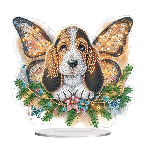 AISEN 5D DIY Diamond Painting Hunde Deko, Diamant Malerei Tischdeko Hund, Diamant Painting Tisch Deko, Malen nach Zahlen Kinder Geschenk (Basset Hetzen) von AISEN