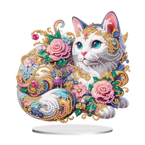 AISEN 5D DIY Diamond Painting Tiere Deko, Diamant Malerei Tischdeko Tiere Kit, Diamant Painting Tisch Deko, Malen nach Zahlen Kinder Geschenk (Katze 05) von AISEN