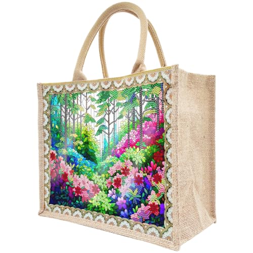 AISEN DIY Diamond Painting Handtasche, Diamant Malerei Tasche faltbar, Diamant Painting Leinen Einkaufstasche für Reisen, Picknick, Shopping, mit 2 Leinwand (H) von AISEN