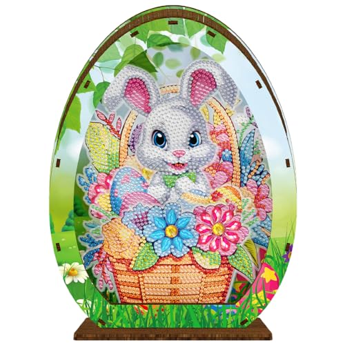 AISEN Holz Diamond Painting Nachtlicht Nachttisch, Diamant Malerei Osterhase Osterei Osterdeko, Diamant Painting LED Nachtlampe Party Geschenk Ostern Deko (B) von AISEN