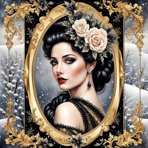 AISEN Vollbohrer DIY 5D Diamond Painting Bilder Elegant Damen Set, Full Drill Diamond Painting Edle Frau Kit, Diamant Malerei Kinder 30x30cm (F) von AISEN