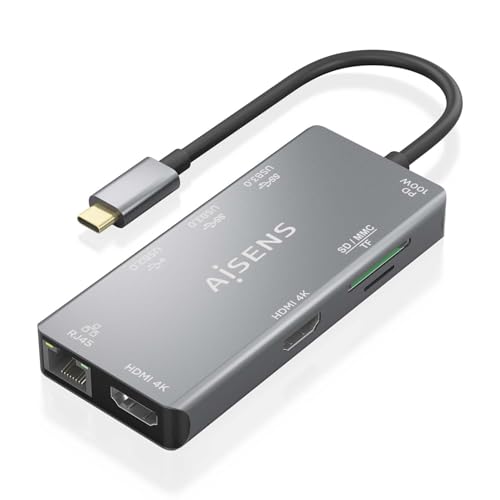 AISENS ASUC-9P018-GR - USB-C Dock 9-in-1, USB-C A 2XHDMI, 1XRJ45, 2XUSB-A USB3.0, 1XUSB-A USB2.0, 1XUSB-C PD, 1Xsd, 1XMicro SD, Grau, 15 cm AISENS ASUC-9P018-GR - USB-C Dock 9-in-1, USB-C A 2XHDMI, 1XRJ45, 2XUSB-A USB3.0, 1XUSB-A USB2.0, 1XUSB-C PD, 1Xsd, 1XMicro SD, Grau, 15 cm von AISENS