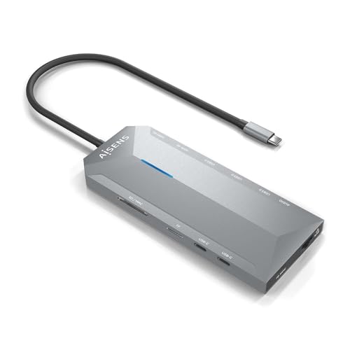 AISENS USB-C Dock 12-in-1, USB-C A 2 x HDMI, 1 x RJ45, 3 x USB-A, 2 x USB-C, 1 x USB-C PD, 1 x Audio, 1 x SD, 1 x Micro SD, Grau, 30 cm von AISENS